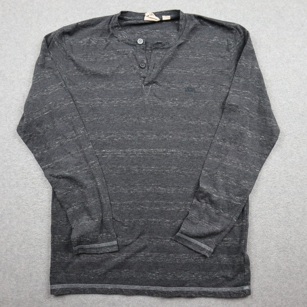 Vans Henley Shirt Mens Large Heritage Long Sleeve Charcoal Gray Space Dye Skate